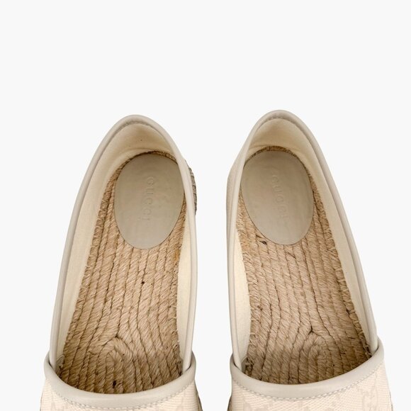 Gucci GG Espadrille Flats EU 38.5 US 8.5 White Gray Monogram Canvas Slip On Shoe - Picture 5 of 13